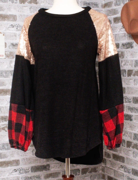 Buffalo plaid with sequins Top