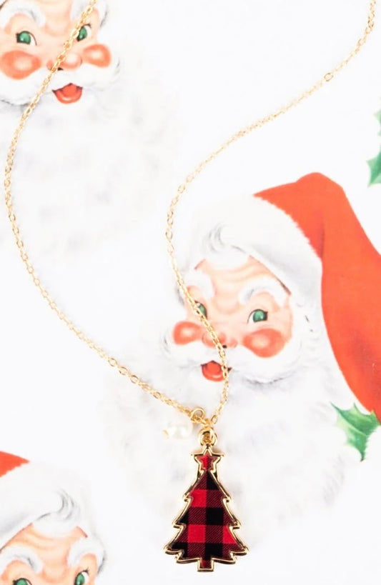 Buffalo Plaid Christmas Tree Necklace